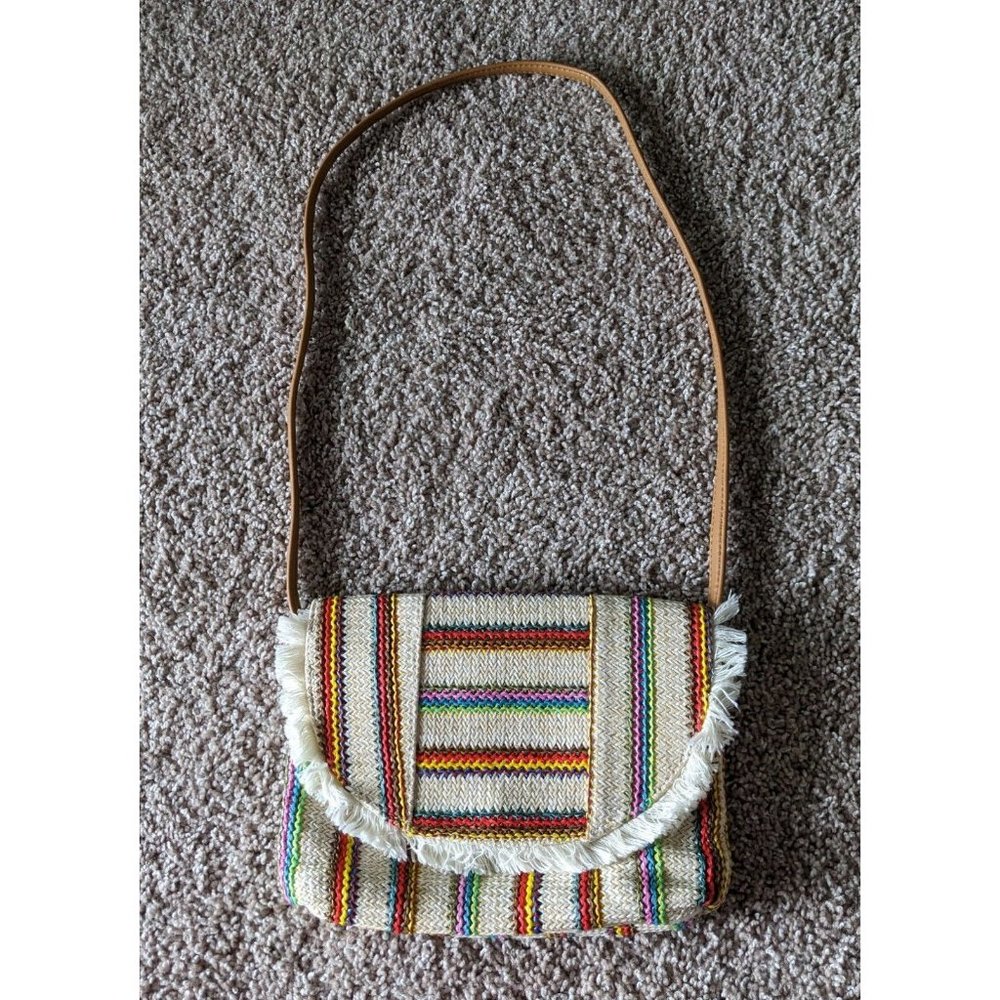 Summer Bohemian Style Crossbody Purse Bag Straw Zigzag Braided Look Snap Closure